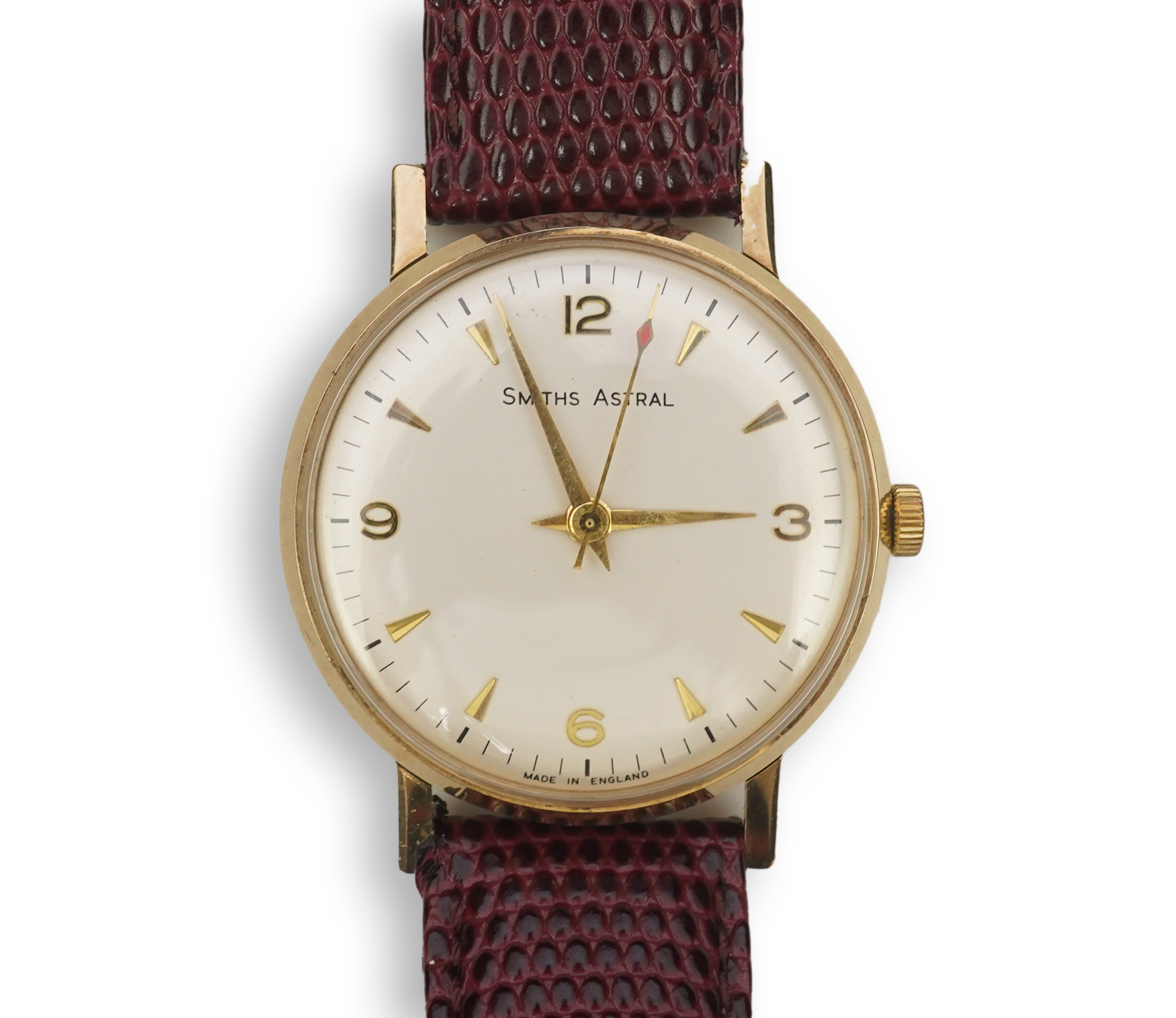 A gentleman's 1950's? 9ct gold Smiths Astral manual wind wrist watch, on a later associated Hirsch leather strap